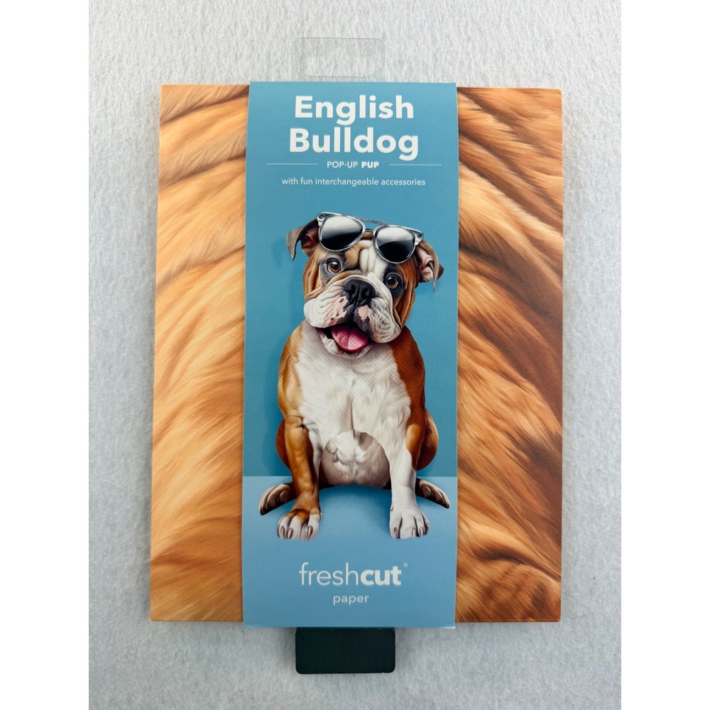 New Freshcut Paper English Bulldog Pop-Up Pup 3D Greeting Card with Accessories